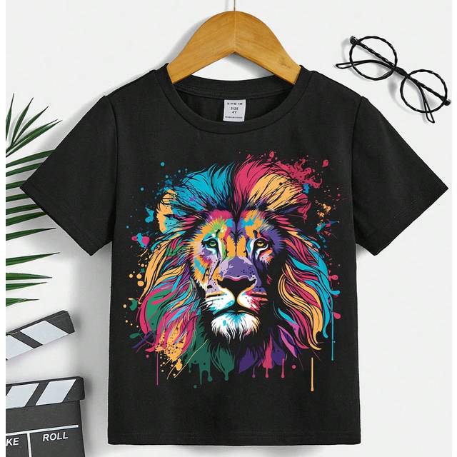SHEIN Young Boy&#39;s Casual Cartoon Printed Short Sleeve Round Neck T-Shirt, Suitable For Summer