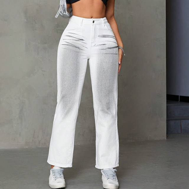 Enfärgat Jeans med Utsvängda Ben - Vitt (26,27,28,30,32)