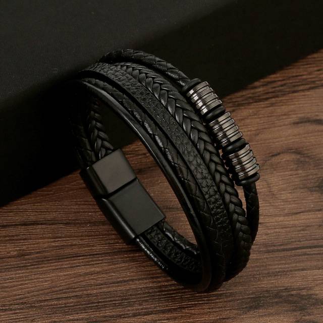 SHEIN 1Pc Black Knitted Bracelet With Magnetic Clasp For Men For A Stylish Look Gift For Party