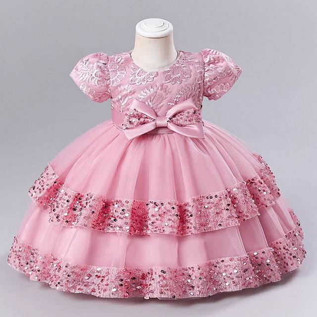 H HIBOBI Baby Girl Short Sleeve Embroidered Sparkly Bowknot Princess Dress, For All Seasons