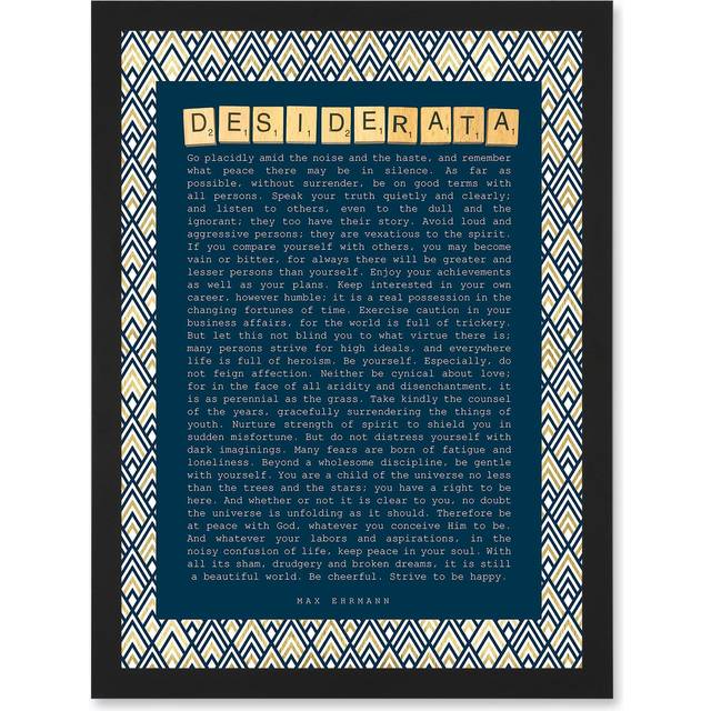 Quote Ehrmann Desiderata Pattern Letters Motivation Artwork Framed Wall Art Print A4 - Black - One Size