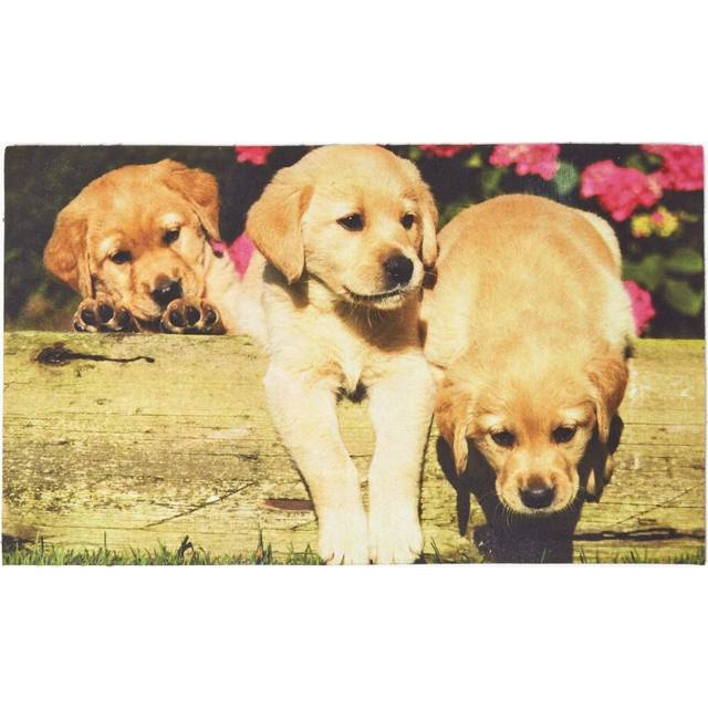 Homescapes Puppies Printed 100% Recycled Rubber Non-Slip Doormat - Multi Colour