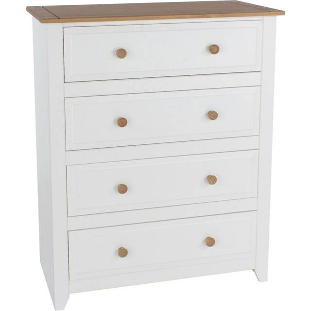 White 4 Drawer Chest of Drawers Solid Pine Top and Handles Bedroom Storage