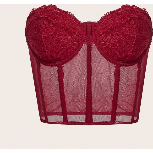 SHEIN Contrast Lace Bustier Mesh Tube Top