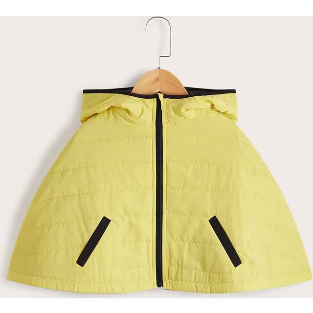 Ung flicka Kontrastbindande dragkedja Hooded Cape Vadderad - Gul (6Y,2Y,3Y,4Y,5Y)
