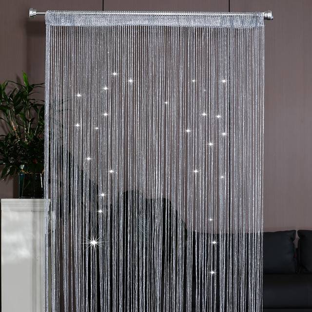 SHEIN 1pc String Door Curtain, Silver Glitter Polyester Tassel Curtain For Home Decor