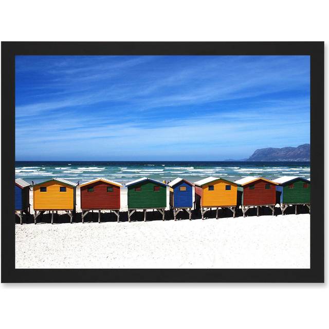 Photo Bright Painted Beach Huts Ocean England UK Artwork Framed Wall Art Print A4 - Black - One Size