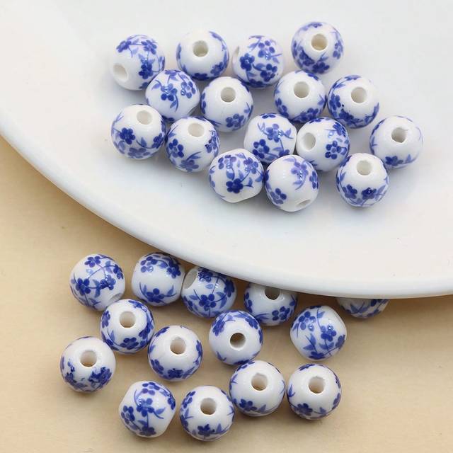 SHEIN 30pcs Simple & Fashionable Ceramic Beads, Crystal Glass Round Beads, Diy Handmade Jewelry Making Accessories