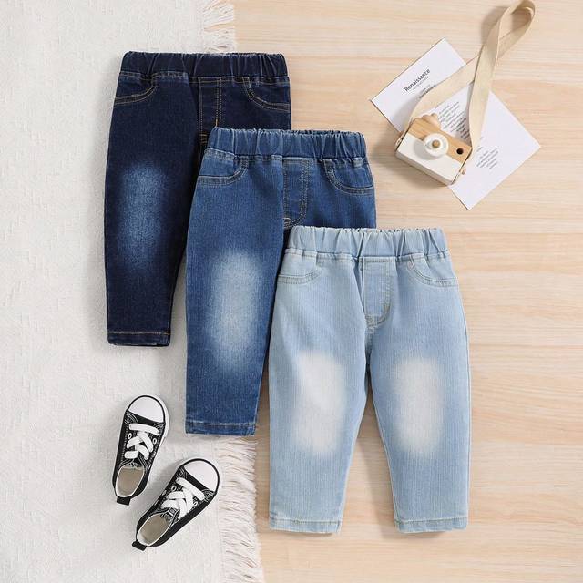 SHEIN Baby Girl Neutral Casual Daily Fully Elastic Waist Flat Pockets Stretchy Jeans In 3 Piece Sets, The Best Daily Basic Jeans