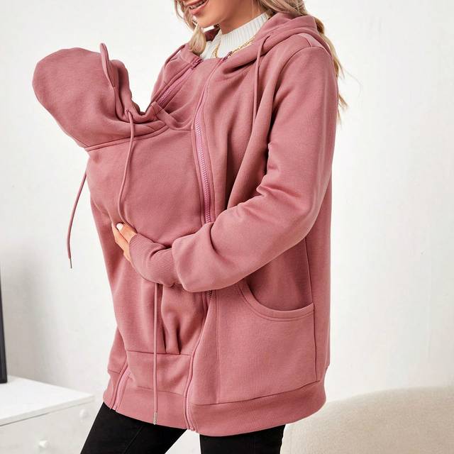 SHEIN Maternity & Nursing Kangaroo Pocket Sweatshirt With Long Sleeve, For Winter