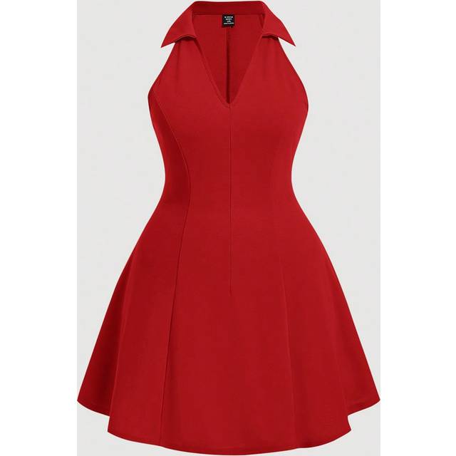 SHEIN Plus Solid Halter Neck Backless Dress,Birthday Dresses For Women
