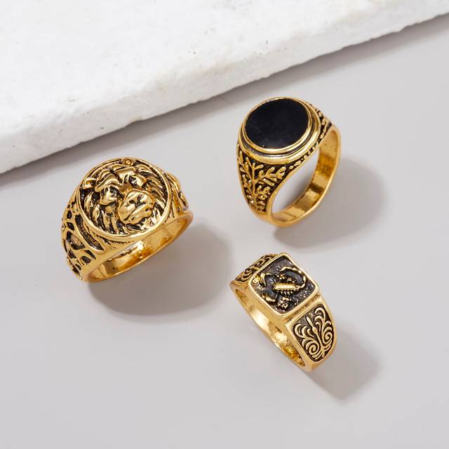 SHEIN Fashionable and Popular 3pcs Men Lion Head Decor Ring Alloy for Jewelry Gift and for a Stylish Look