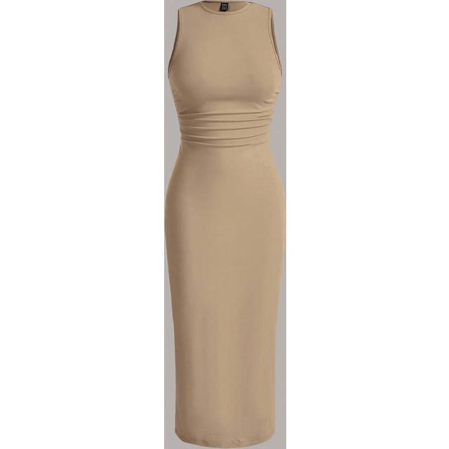 SHEIN Summer  Outfits Solid Ruched Waist Dress