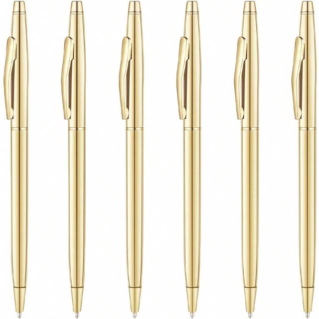 SHEIN SHEIN X Jess 3/6/12 Pcs Gold Slim Ballpoint Pen With 1mm Black Ink - Black Ink, Thoughtful Gift For Business, Office, Students, Teachers, Weddings, Ch