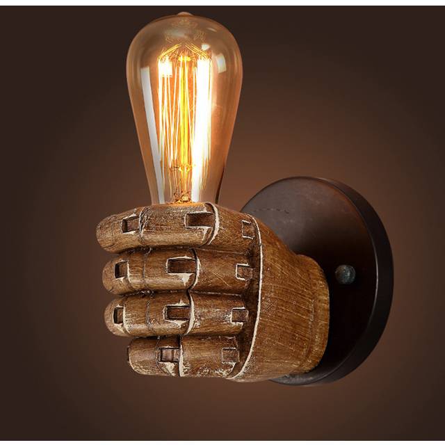 Vintage Wall Light Creative Fist Shape Wall Lamp Antique Ceiling Light for Loft Bar Bedroom Bedside Decoration Left