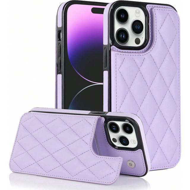 Apple Luxury Leather Flip Wallet Telefonfodral Med Korthållare Kompatibel med Iphone 15 Pro Max 14 Plus Pro 13 Pro Max 13 Pro 12 Mini 11 IPhone 7 8 Pl - Mauve Lila (Multi-size)