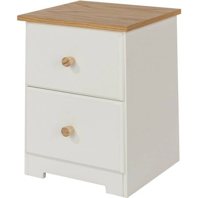 Oak and White 2 Drawer Petite Bedside Cabinet Nightstand Side Table