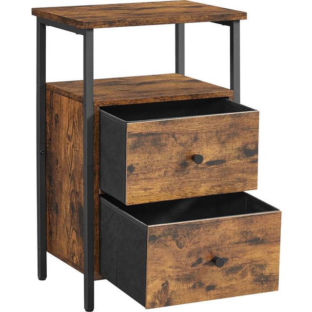 Rustic Brown Industrial Bedside Table with Steel Frame