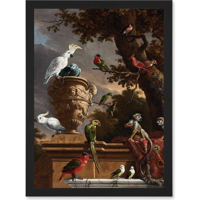 Hondecoeter Menagerie Exotic Birds Parrots Painting Artwork Framed Wall Art Print A4 - Black - One Size