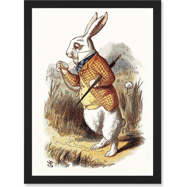 Painting Carrol Alice Wonderland Tenniel White Rabbit Artwork Framed Wall Art Print A4 - Black - One Size