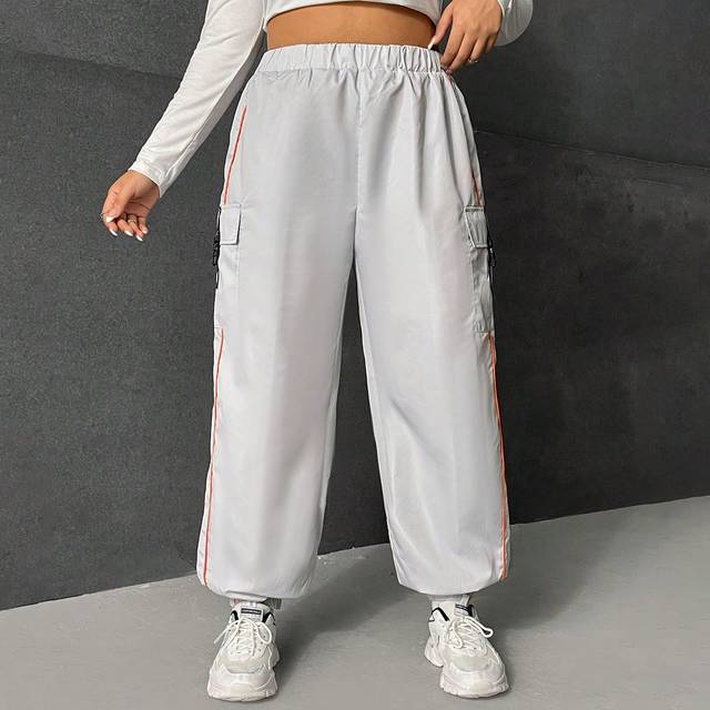 SHEIN Adjustable Buckle Strap Decorated Side Striped Cool Pants