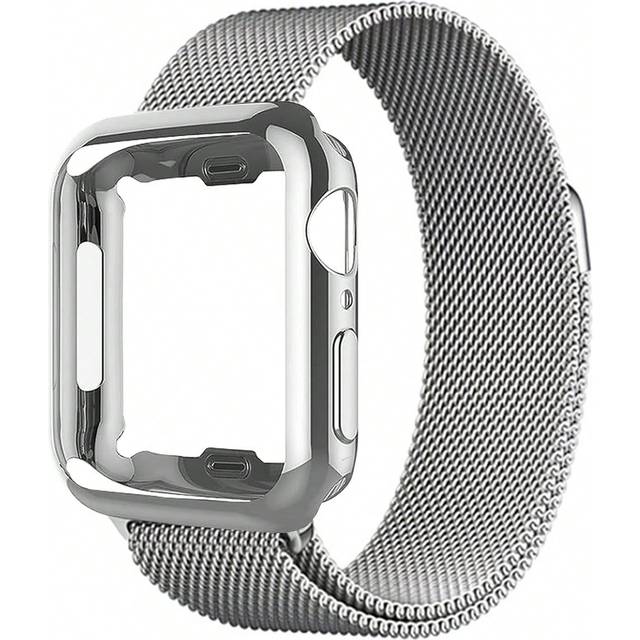 SHEIN Compatible With Apple Watch Band And Case Combination Set Men&#39;s And Women&#39;s Fashion Business Casual Soft Breathable Loop-Type Stainless Steel Wire Bra