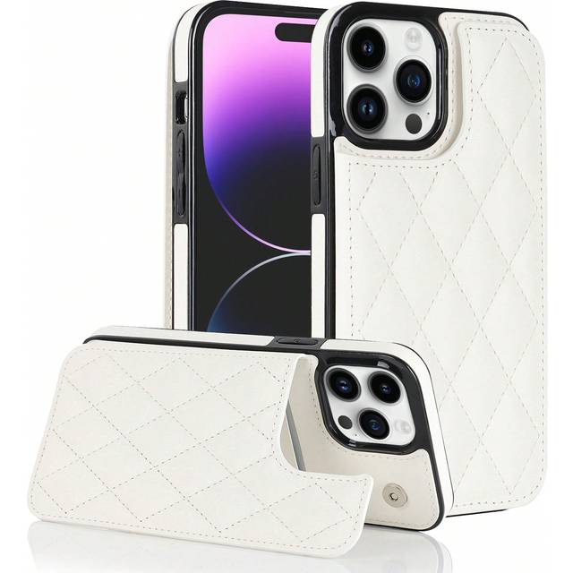 Lyxigt Läder Flip Wallet Telefonfodral Med Korthållare Kompatibel med Iphone 15 Pro Max 14 Plus Pro 13 Pro Max 13 Pro 12 Mini 11 IPhone 7 8 Plus SE2 S - Vitt (Multi-size)