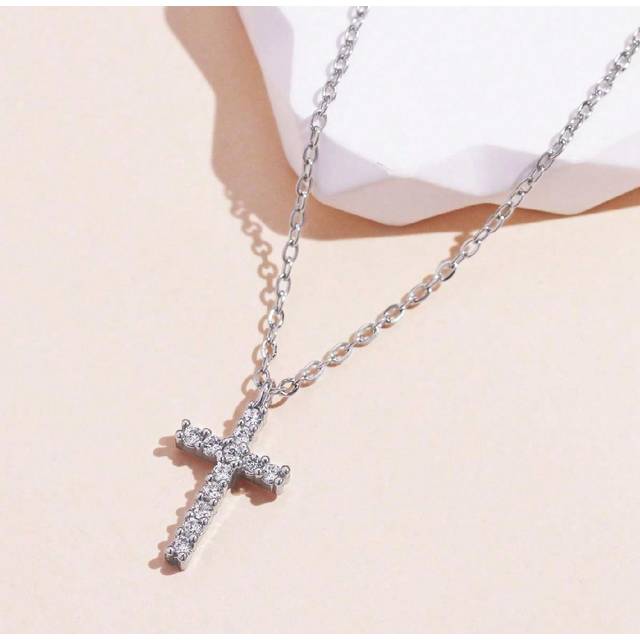 A Enkel Mikrobelagd Kors Halsband För Dagligt slitage Herr Och Kvinnor - Silver