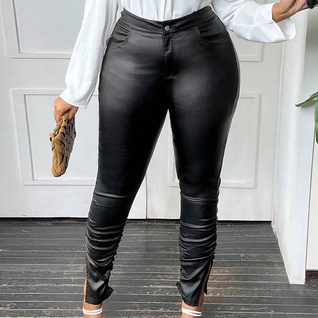 Plus Dragkedja Fly Ruched Split Hem Pants - Svart (0XL,1XL,2XL,3XL,4XL,5XL)