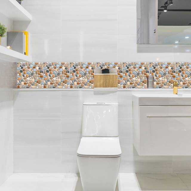 SHEIN 6sheets PVC Tile Sticker, Daily Cobblestone Pattern Non Slip Oil Resistant Wall Tile Sticker For Bathroom, Renovation Stickers Peel Wall Panels, Wall