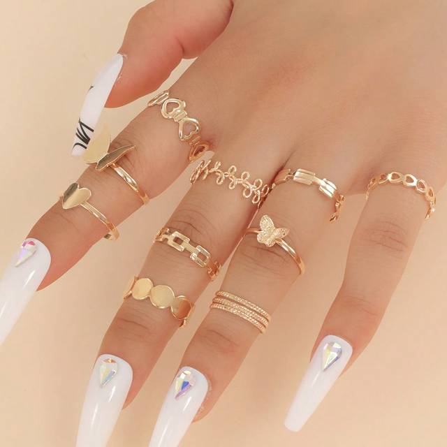 SHEIN 10pcs/Set Fashionable Heart & Butterfly Decor Ring For Women For Daily Decoration Valentines