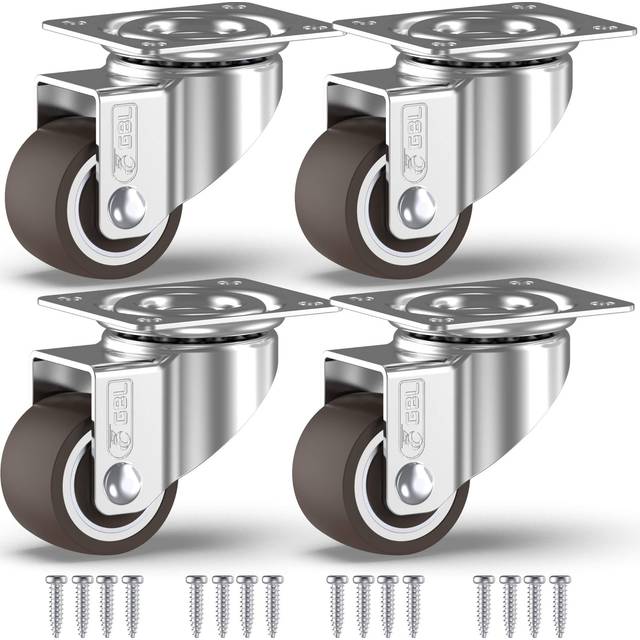 "GBL 1 """" inch Small Caster Wheels with 2 Brakes + Screws - 90Lbs - Low"