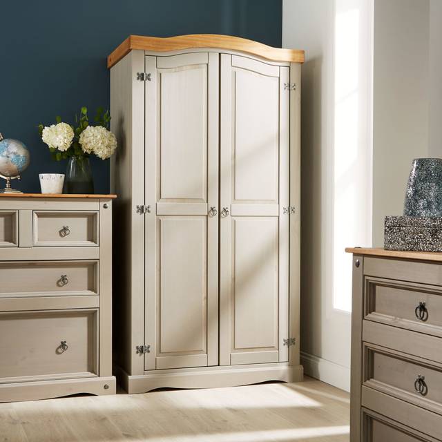 Grey corona pine bedroom furniture wardrobe chest of drawers ottoman bedside
