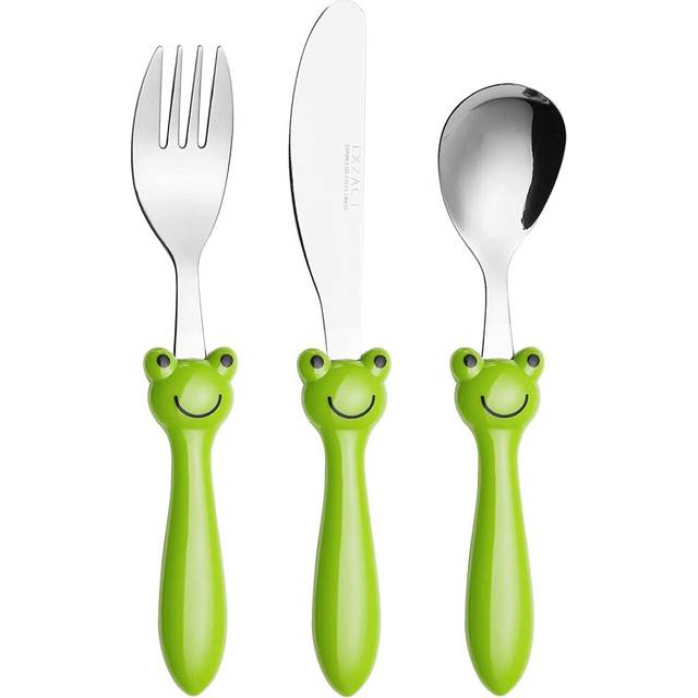 EXZACT Children's Cutlery Stainless Steel 3pcs Set/Kids Cutlery/Toddler Utensils/Flatware - 1 x Fork, 1 x Safe Dinner Knife, 1 x Dinner Spoon