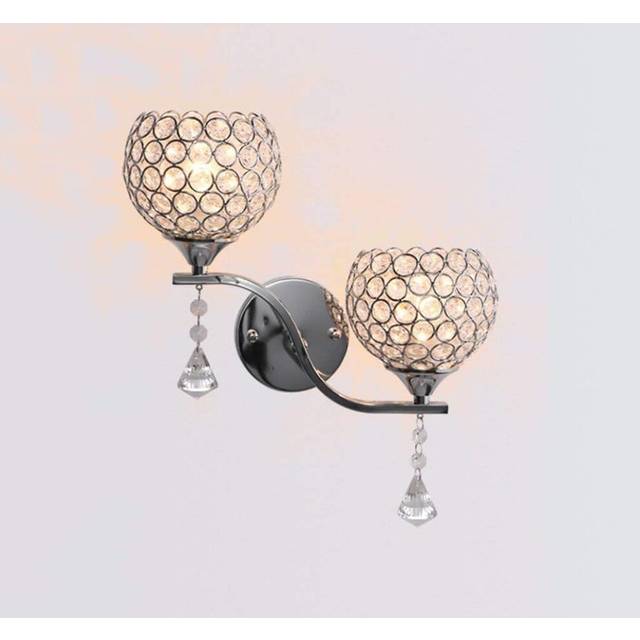 Creative Double Heads Wall Sconce Crystal Wall Lamp Modern Minimalist Glass E27 Wall Light for Bedroom Decor Corridor Restaurant Bar Silver
