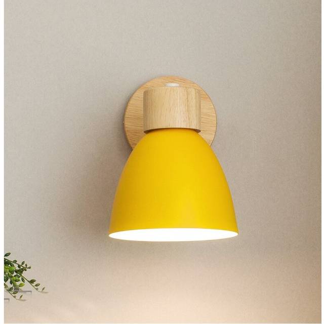 Modern Wall Light Wood Nordic Wall Sconce Yellow Retro Vintage Wall Lamp for Indoor Bedroom Cafe Bar Living Room