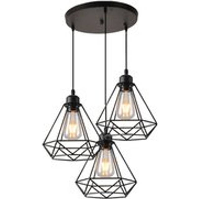 Industrial Pendant Light Retro Chandelier Adjustable Diamond Ceiling Light 3 Lights for Living Room Dining Room Bar Balcony Black