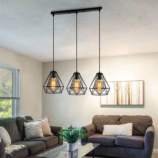 Industrial Pendant Light Chandelier Retro Adjustable Black Diamond 20cm Ceiling Light 3 Lights for Living Room Dining Room Bar Balcony Cafe E27