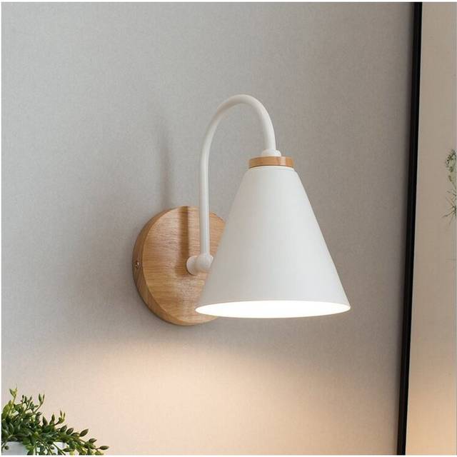Modern Wooden Wall Light (White) Retro Wall Sconce Minimalist Nordic Wall Lamp E27 for Living Room Bedroom Study Porch Corridor