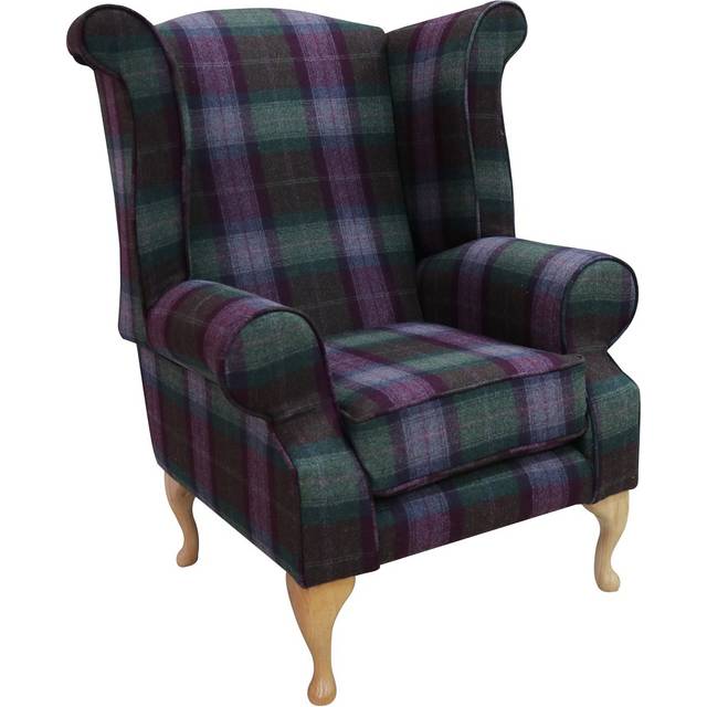 Chesterfield Edward Wool Tweed Wing chair Skye Mystic Topaz In Queen Anne Style - Blue - 1 Seater/Chair