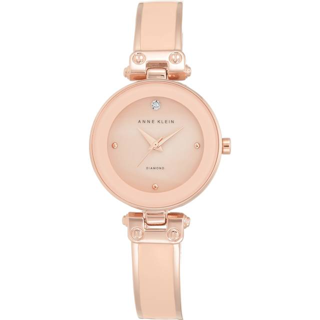 Anne Klein Women&#39;s Genuine Diamond Dial Bangle Watch  Pink/Rose Gold  Size 28