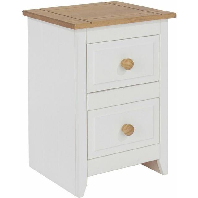 White 2 Drawer Bedside Cabinet Solid Pine Top Side Table Nightstand