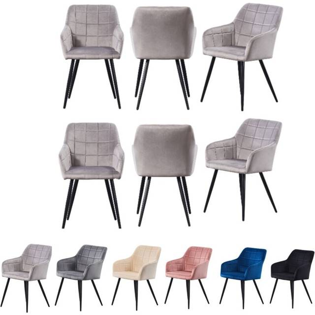 Life Interiors Set Of 6 Camden Velvet Dining Chairs Upholstered For Dining Room Kitchen Restaurant Office, Light Grey, Grey