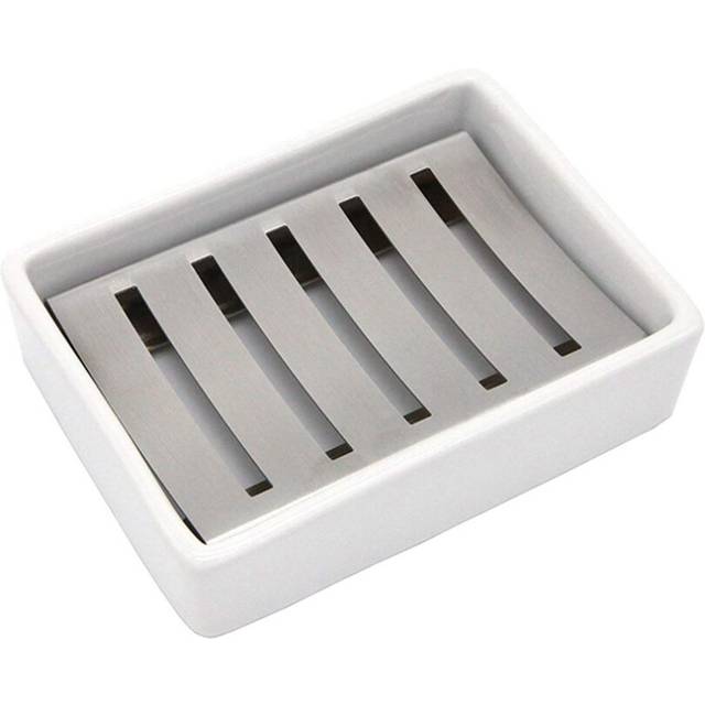 1Pcs New Ceramic Soap Dish Stainless Steel Soap Holder For Bathroom And Shower Double Layer Draining Soap Box