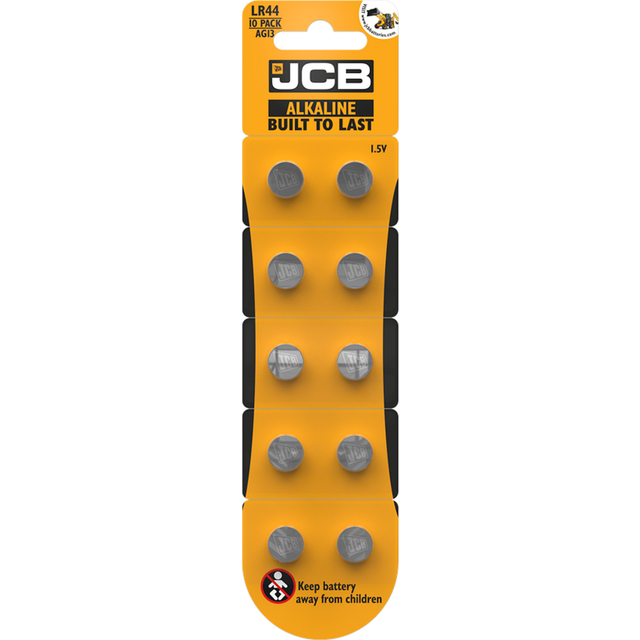 JCB A76 LR44 AG13 SR44 Alkaline Button Cell Batteries - 10 Pack