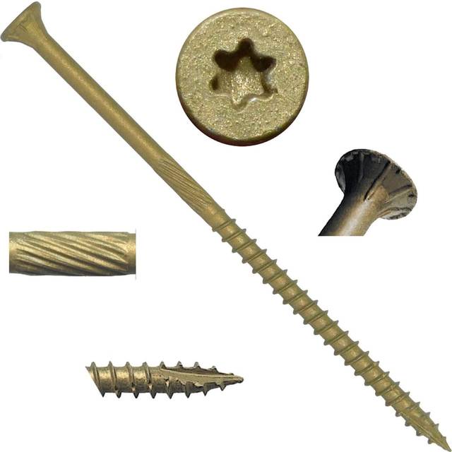 "#10 x 5"""" Bronze Star Exterior Coated Wood Screw Torx/Star Drive Head"