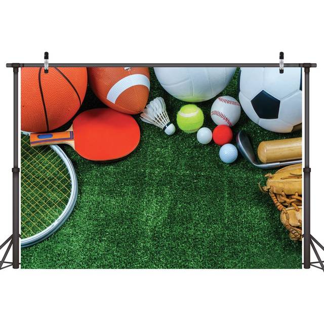LYWYGG 7x5ft School Playground Photography Backdrops Sports Goods Grassland Backdrop for Studio Prop Photo Background Photograph