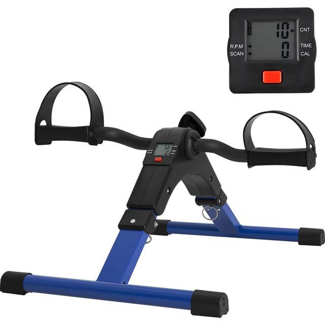 Folding Pedal Exerciser Mini Exercise Bike Portable Foot Peddler Desk Bike Arm and Leg Peddler Machine with LCD Monitor(Blue)