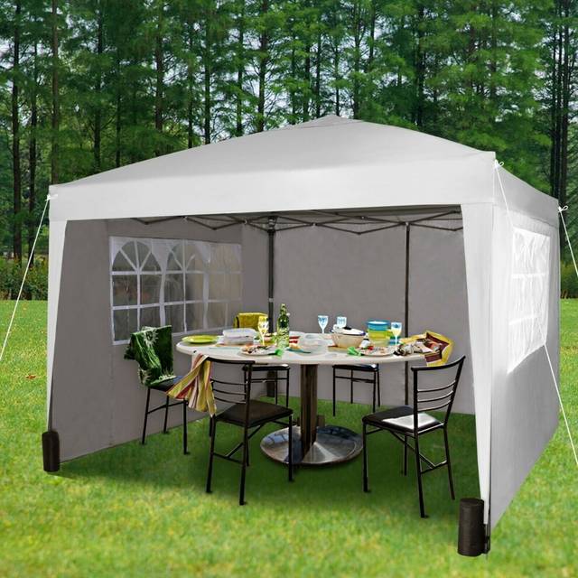 (White) Pop-up Gazebo Party Tent 3mx3m with 4 Sides & Weight Bags