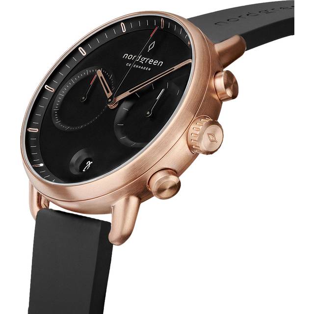 Nordgreen Men's Minimalistist Large Wrist Watch Watch - Rose Gold Case - Black Dial - Black Rubber Medical Watch Strap